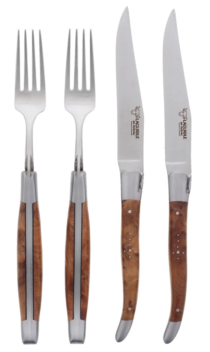Laguiole En Aubrac Shepherds Cross Steakmessen Met Vorken Thuya Hout 4-delig 3 Laguiole En Aubrac Shepherds Cross Steakmessen Met Vorken Thuya Hout 4-delig