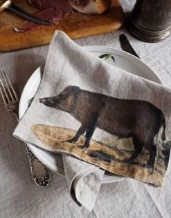 Oldenhof Wild Animals Servet 45 X 45 Cm Linnen 6 Stuks -Boetiekwinkel voor keukengerei boar linen napkin