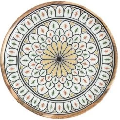 By Room Dienblad ø 40 Cm Mangohout Moroccan Print Bloemmotief Geel/groen