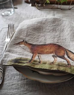 Oldenhof Wild Animals Servet 45 X 45 Cm Linnen 6 Stuks -Boetiekwinkel voor keukengerei fox linen napkin