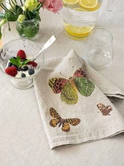 Oldenhof Flying Butterflies Servet 45 X 45 Cm Linnen 6 Stuks -Boetiekwinkel voor keukengerei linoroom napkins butterflies vertical lr 5