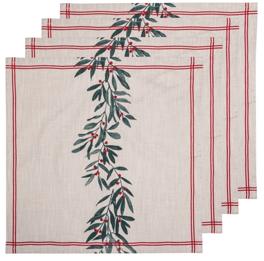 Ladelle Garland Servet 45 X 45 Cm Katoen Beige/rood 4-delig 3 Ladelle Garland Servet 45 X 45 Cm Katoen Beige/rood 4-delig